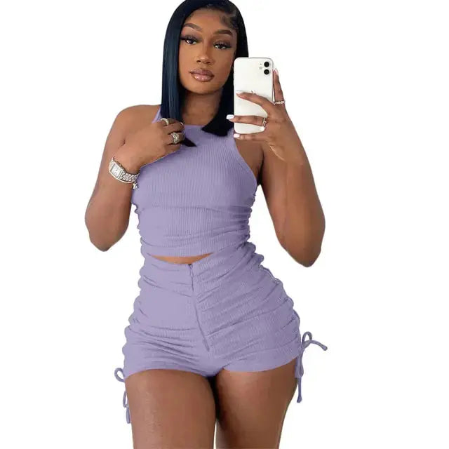 Drawstring Zipper Rib Casual Set GLR SHOPPING