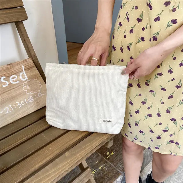 Corduroy Travel Cosmetic Bag - GLR SHOPPING