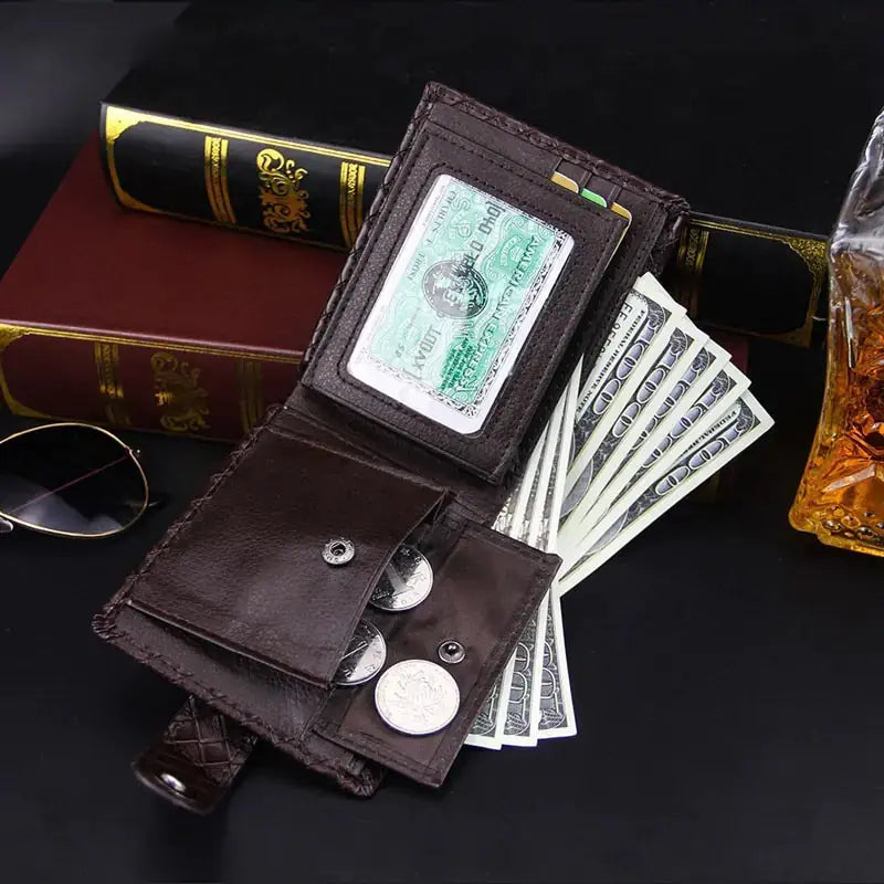 Men's Retro Woven Pattern Leather Wallet GLR SHOPPING