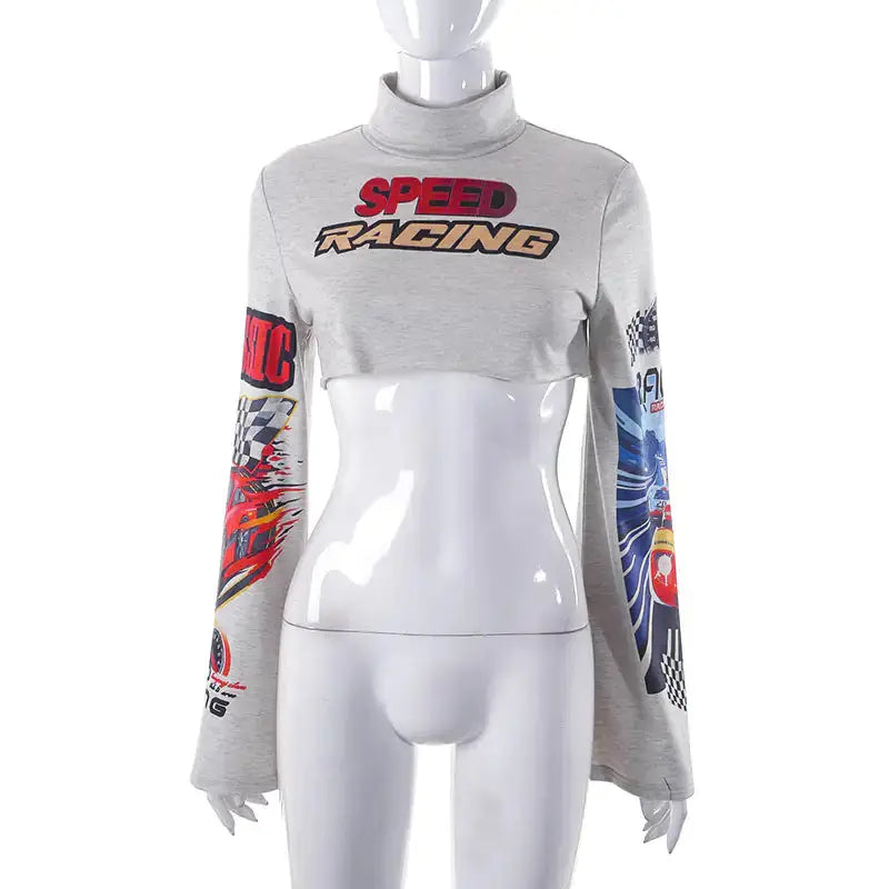 Speed Racing Cropped Knit Turtleneck Top GLR SHOPPING