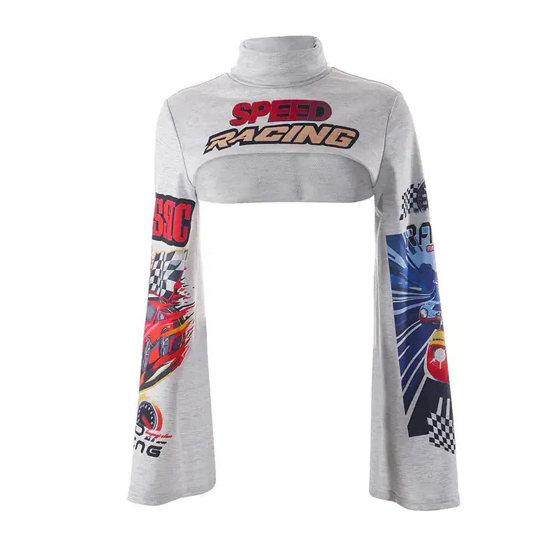 Speed Racing Cropped Knit Turtleneck Top GLR SHOPPING