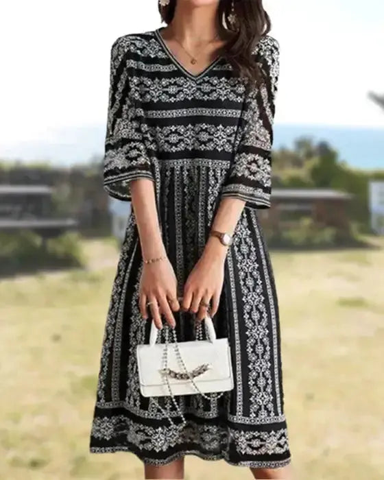 Printed dress With V-neck GLR SHOPPING