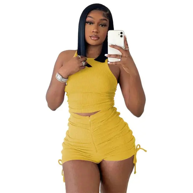 Drawstring Zipper Rib Casual Set GLR SHOPPING
