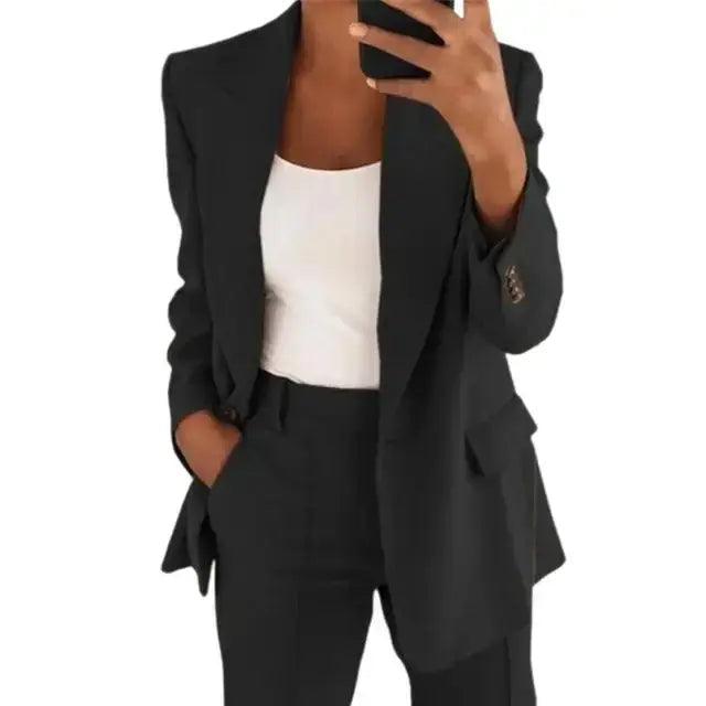 Solid Color Blazer Long Sleeve GLR SHOPPING