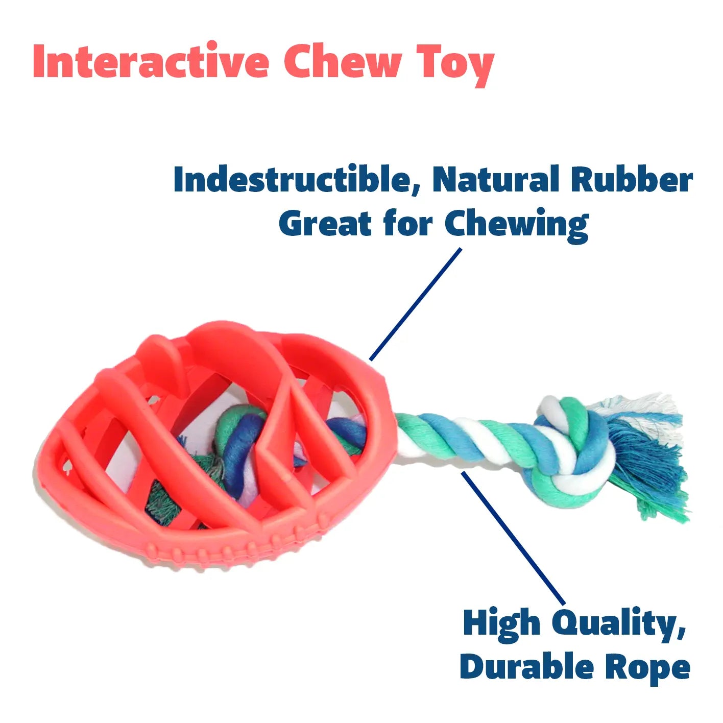 Rubber Football Dog Chew Toy with Tug Rope -- Great for Active Dogs -- - GLR SHOPPING