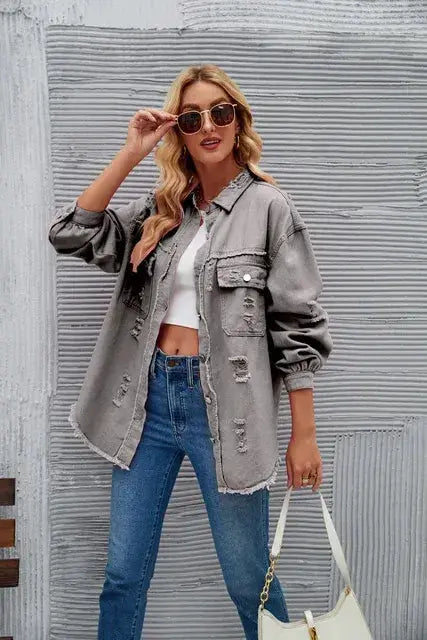 Washed Denim Jacket for Women GLR SHOPPING