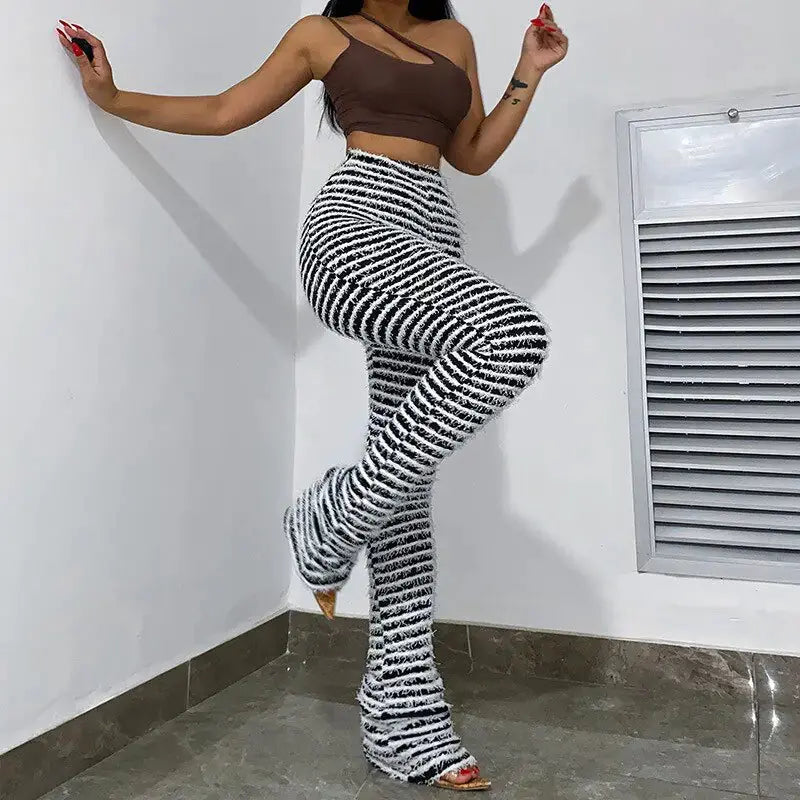Casual Fleece Stripe Knitted Pants GLR SHOPPING