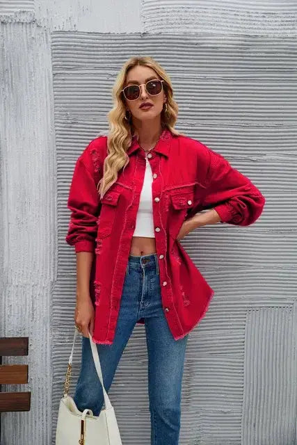 Washed Denim Jacket for Women GLR SHOPPING