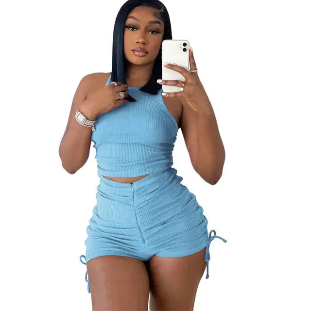 Drawstring Zipper Rib Casual Set GLR SHOPPING