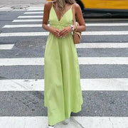 Green Cotton V Neck Summer Women's Dress GLR SHOPPING
