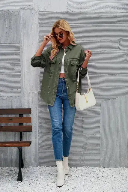 Washed Denim Jacket for Women GLR SHOPPING