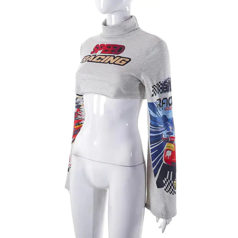 Speed Racing Cropped Knit Turtleneck Top GLR SHOPPING