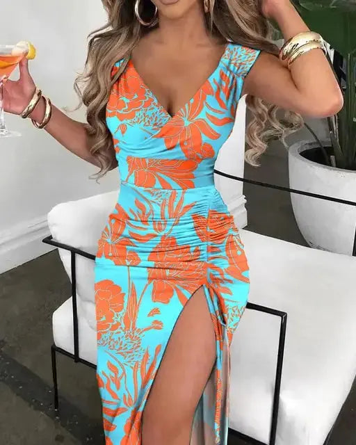 V-Neck High Slit Dress GLR SHOPPING