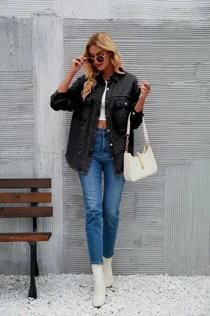 Washed Denim Jacket for Women GLR SHOPPING