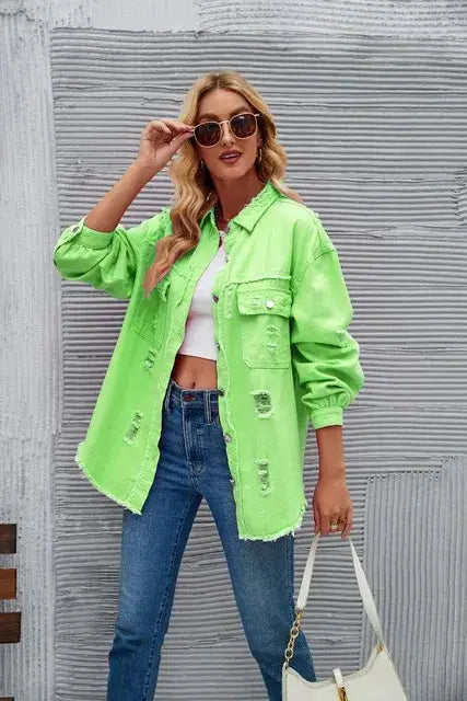 Washed Denim Jacket for Women GLR SHOPPING