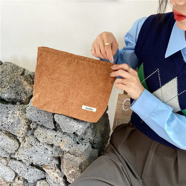 Corduroy Travel Cosmetic Bag - GLR SHOPPING