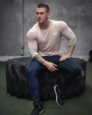 Men's Solid Color Long Sleeve Cotton T-Shirt: Spring Jogger Sports Muscle Exercise (3XL) GLR SHOPPING