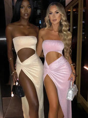 Mozision Sexy Strapless High Split Maxi Dress GLR SHOPPING