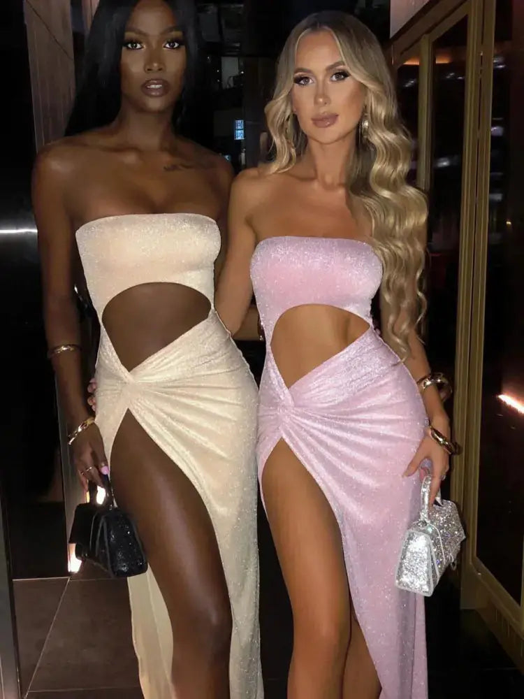 Mozision Sexy Strapless High Split Maxi Dress GLR SHOPPING