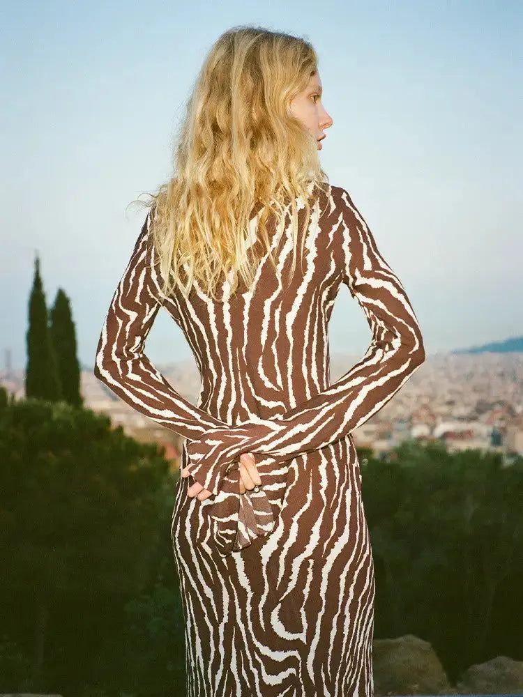 Floral Zebra Print Long Sleeve Maxi Dress GLR SHOPPING