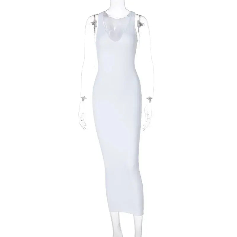Women's V-Neck Bodycon Striped Knitted Sleeveless Midi Dress GLR SHOPPING
