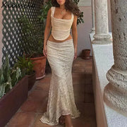 Aesthetic Square-Neck Bandage Backless Tank Top With Lace GLR SHOPPING