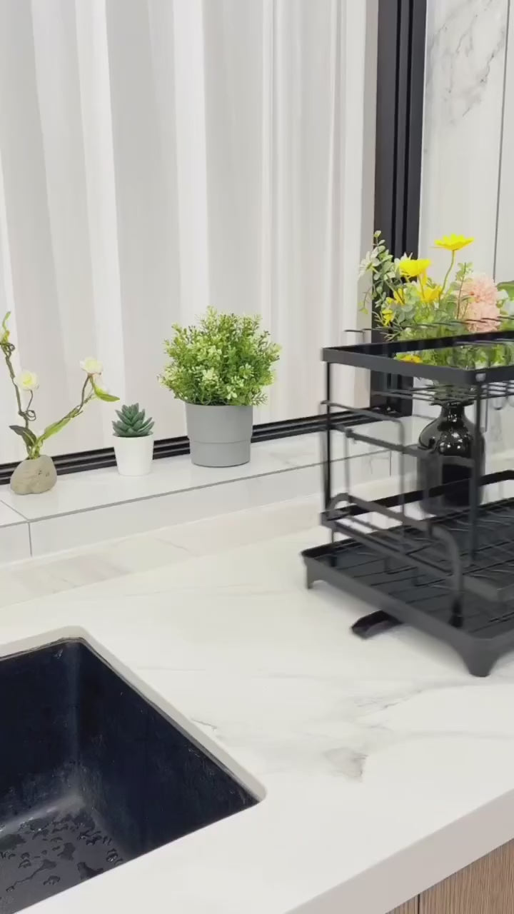 Load video: Compact Chef's 2-Tier Dish Organizer