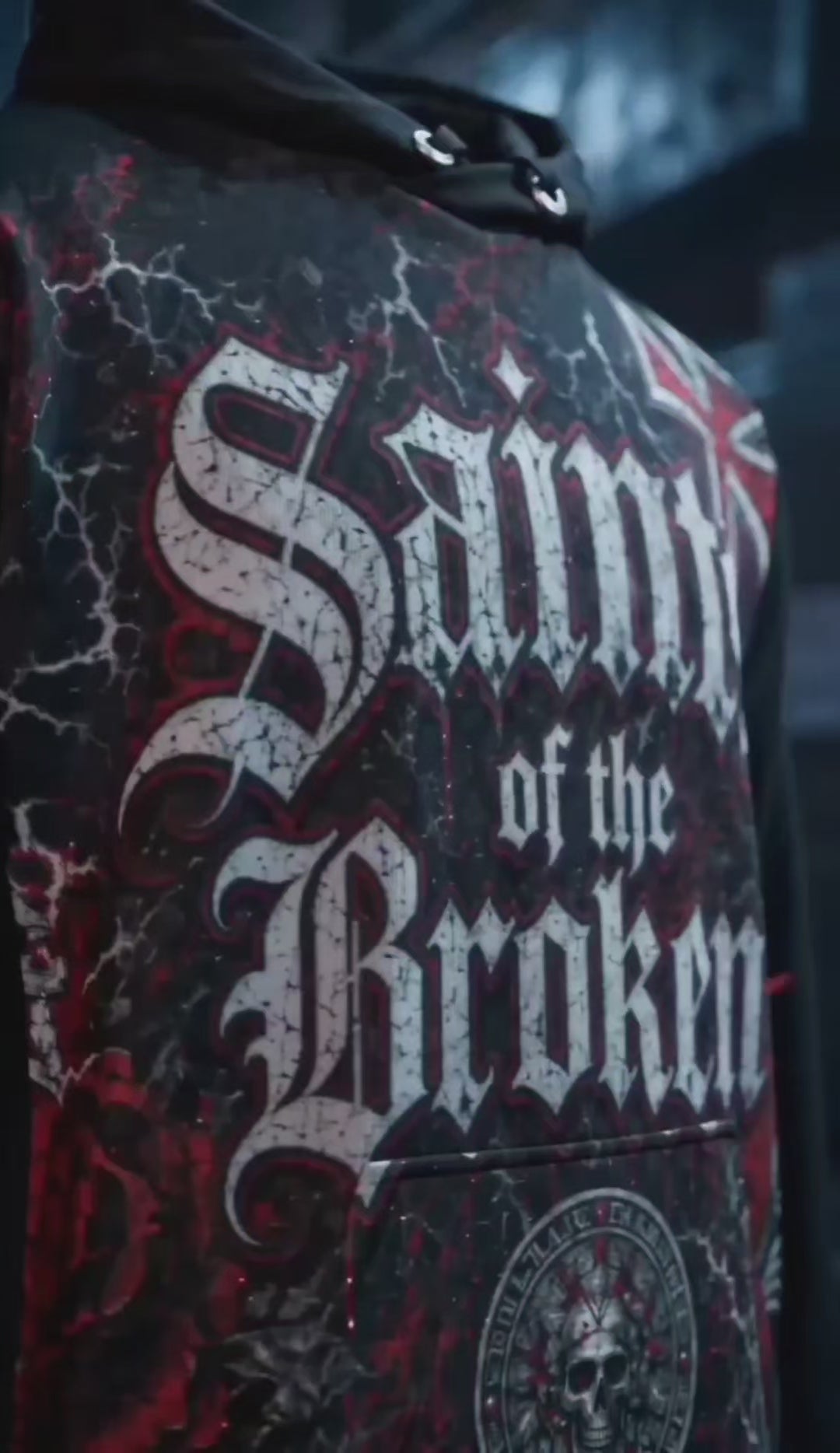 Load video: Saints of the Broken “Broken Family” Full Design Gothic Hoodie