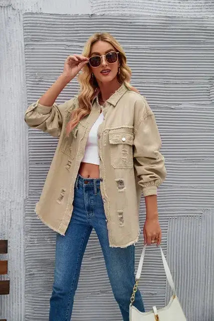 Washed Denim Jacket for Women GLR SHOPPING