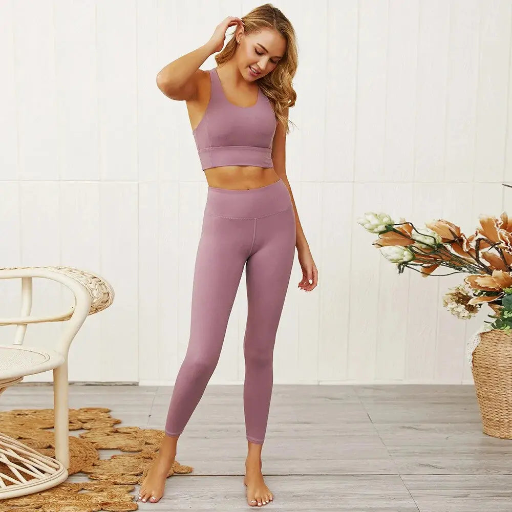 Kaminsky Fitness Women Suit Seamless Sports Set Workout Gym Set Push Up Seamless Sleeveless Tank Tops Women Fitness Leggings Set GLR SHOPPING