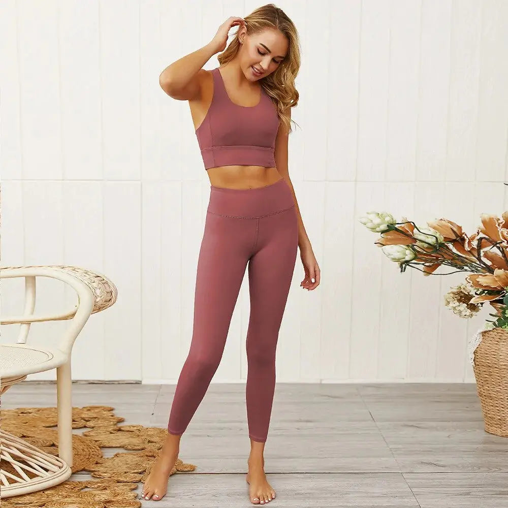 Kaminsky Fitness Women Suit Seamless Sports Set Workout Gym Set Push Up Seamless Sleeveless Tank Tops Women Fitness Leggings Set GLR SHOPPING