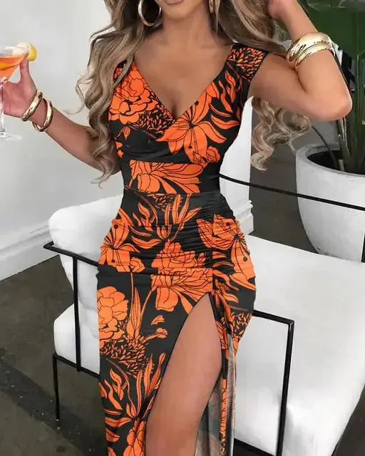 V-Neck High Slit Dress GLR SHOPPING