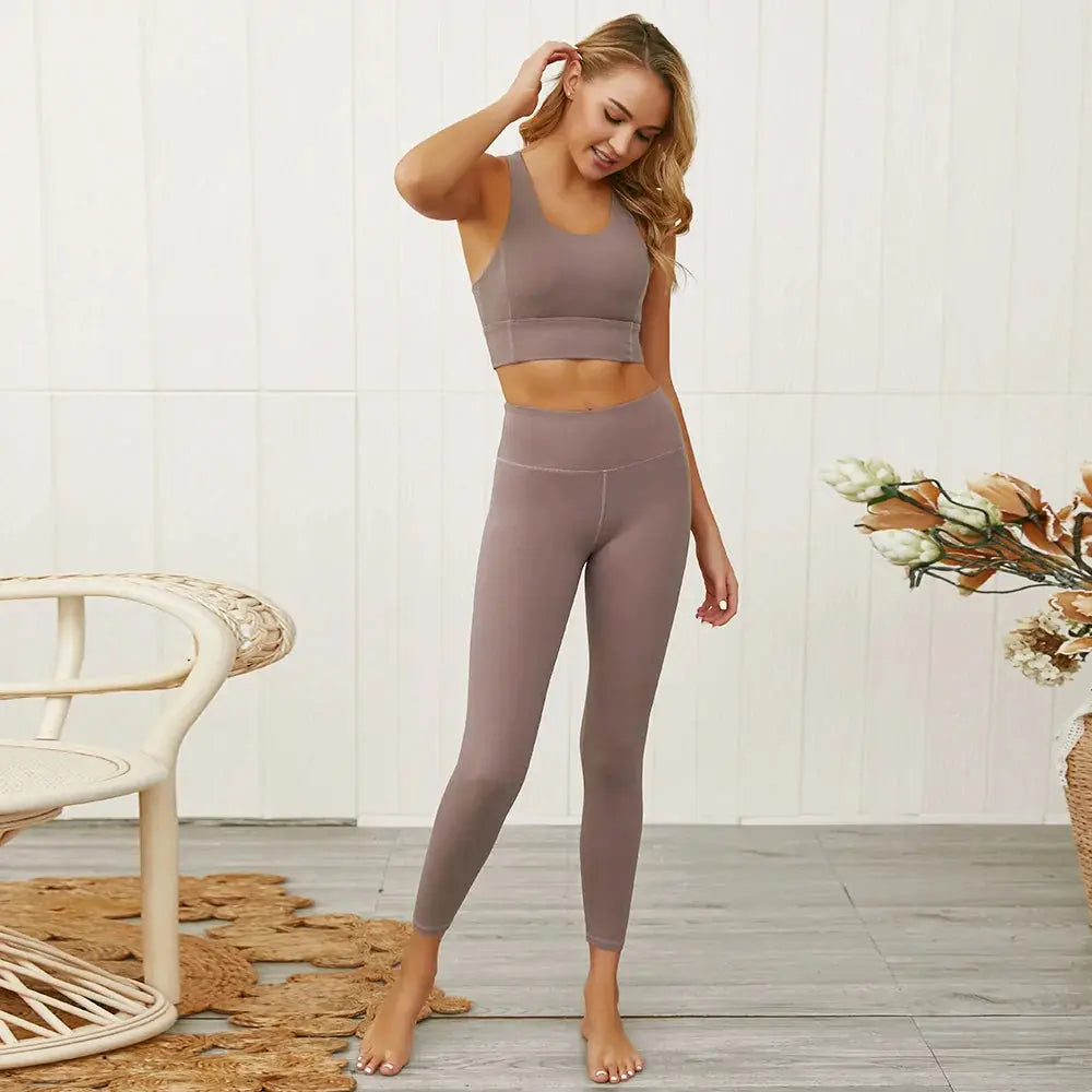 Kaminsky Fitness Women Suit Seamless Sports Set Workout Gym Set Push Up Seamless Sleeveless Tank Tops Women Fitness Leggings Set GLR SHOPPING