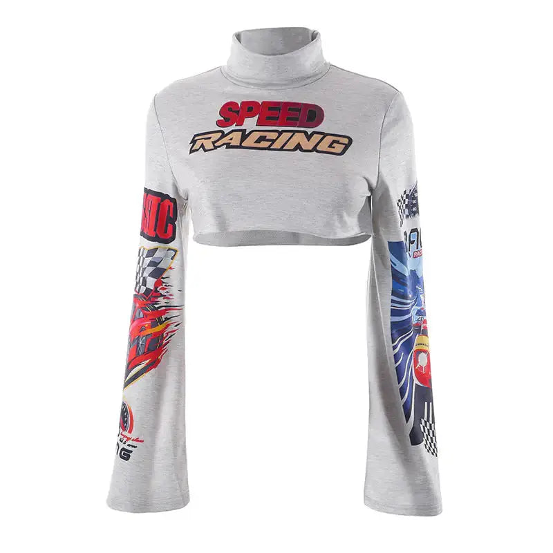 Speed Racing Cropped Knit Turtleneck Top GLR SHOPPING