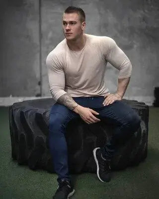 Men's Solid Color Long Sleeve Cotton T-Shirt: Spring Jogger Sports Muscle Exercise (3XL) GLR SHOPPING
