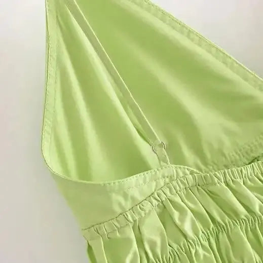 Green Cotton V Neck Summer Women's Dress GLR SHOPPING