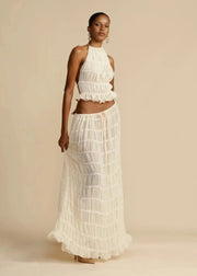 Summer Backless Ruched White Dress Set GLR SHOPPING