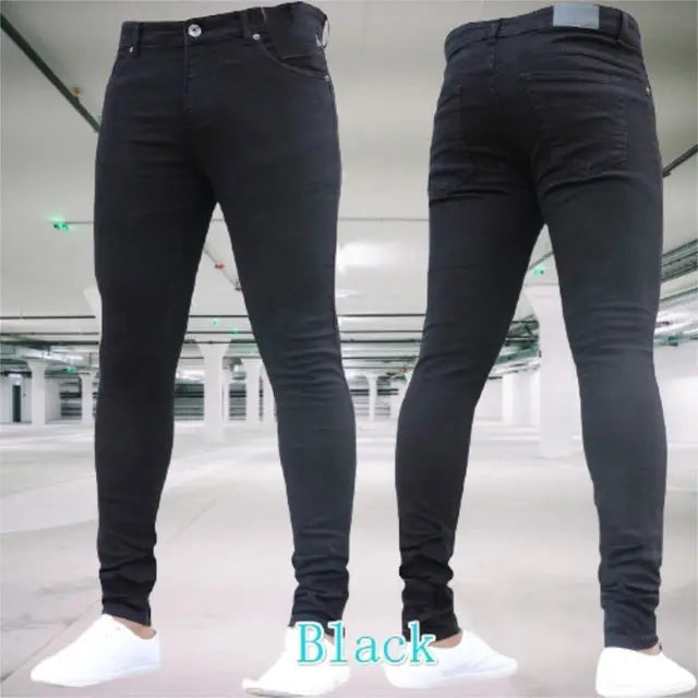 Mens Pants Retro Washing Zipper Stretch Jeans - GLR SHOPPING