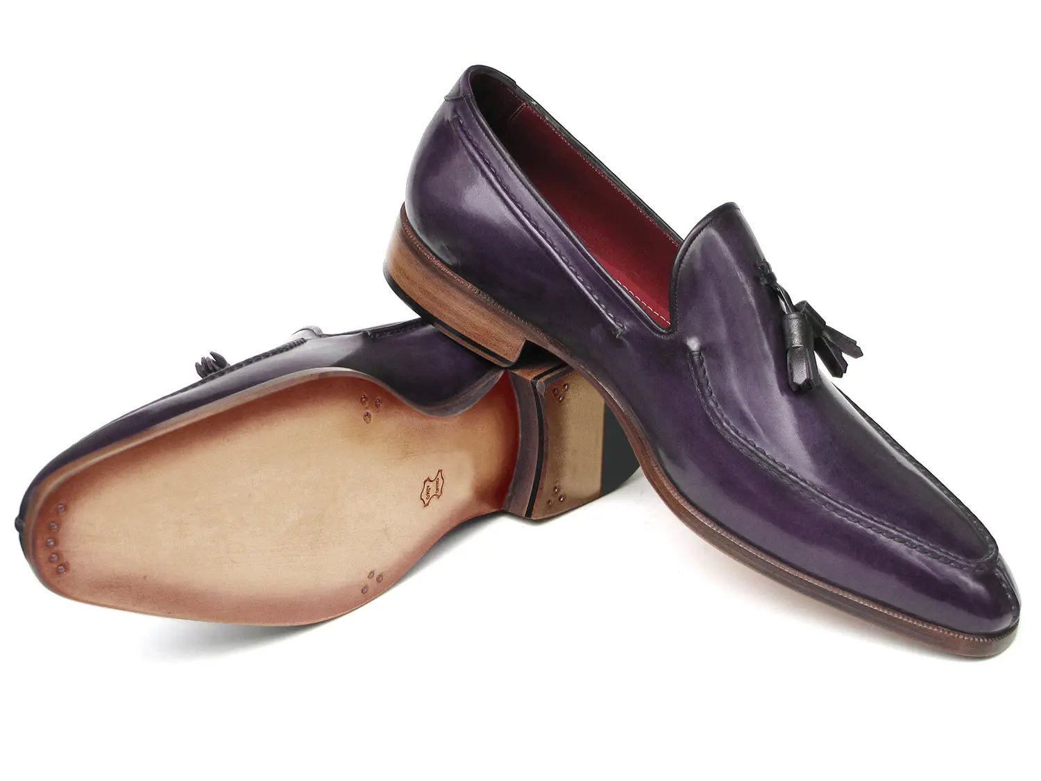 Paul Parkman Men's Tassel Loafer Purple Hand Painted Leather - GLR SHOPPING