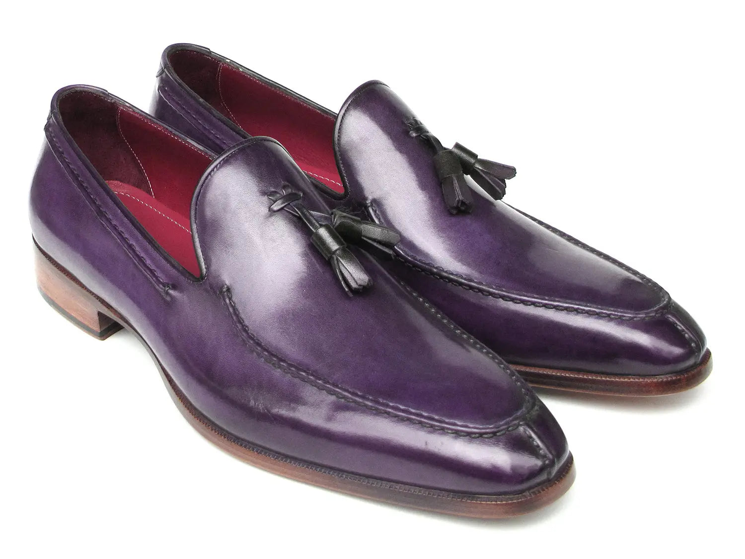 Paul Parkman Men's Tassel Loafer Purple Hand Painted Leather - GLR SHOPPING