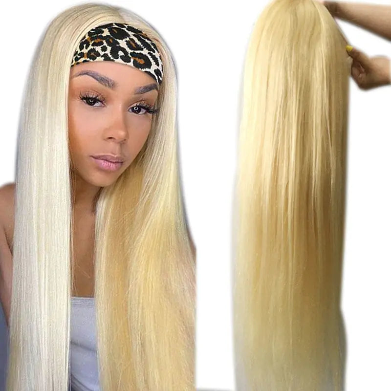 Straight 1B/613 Headband Human Hair Wigs For Black Women Blonde Scarf - GLR SHOPPING