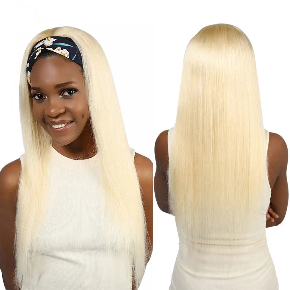 Straight 1B/613 Headband Human Hair Wigs For Black Women Blonde Scarf - GLR SHOPPING