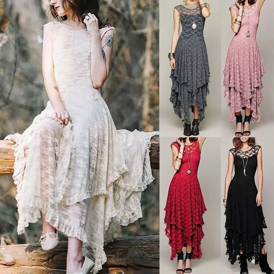 Asymmetric Hem Lace Dress - GLR SHOPPING