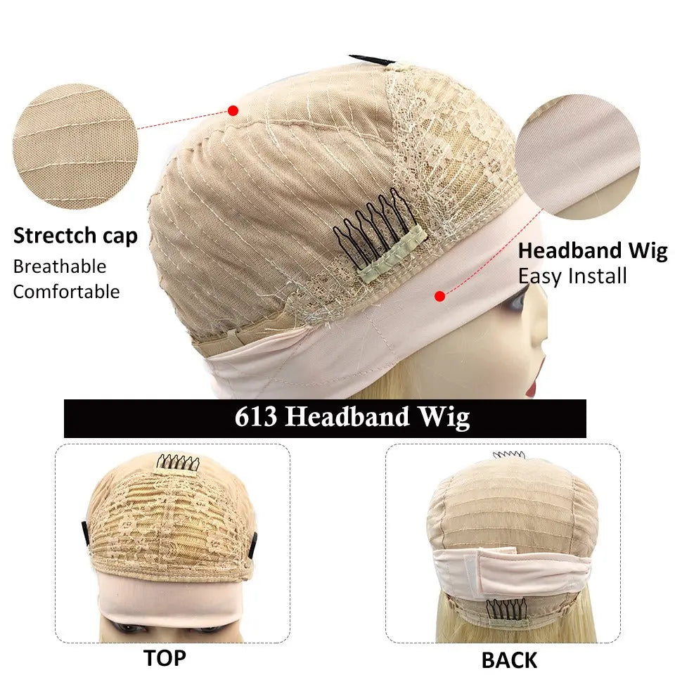 Straight 1B/613 Headband Human Hair Wigs For Black Women Blonde Scarf - GLR SHOPPING