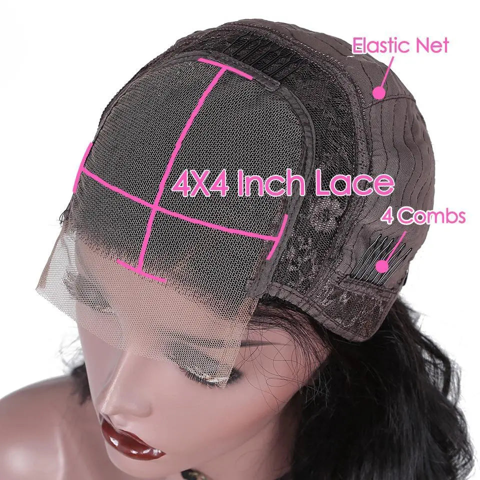 180% Density Full 4x4 Closure Wig Transparent Lace Front Body Wave Hum - GLR SHOPPING