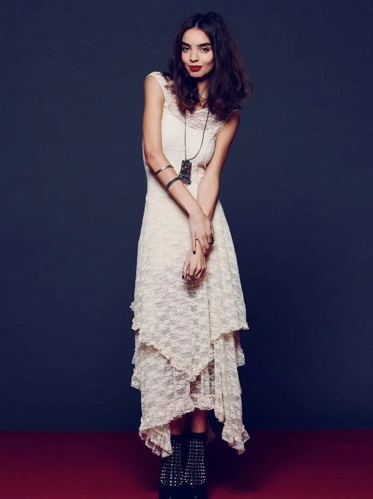 Asymmetric Hem Lace Dress - GLR SHOPPING