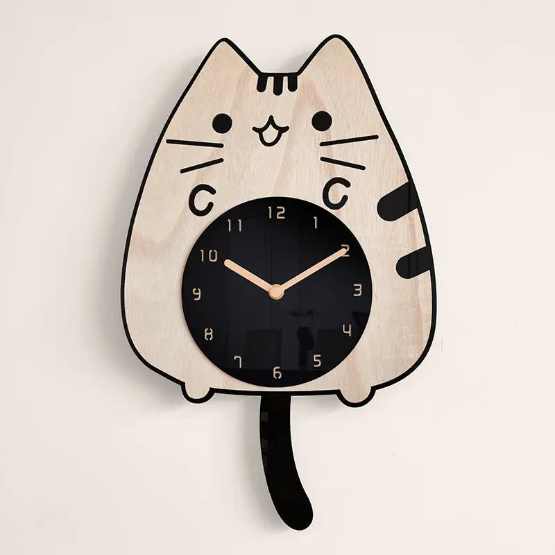3D Wooden Cartoon Cats Wall Clock - GLR SHOPPING