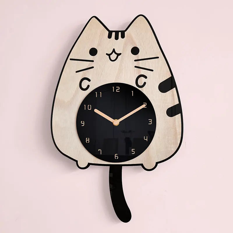3D Wooden Cartoon Cats Wall Clock - GLR SHOPPING
