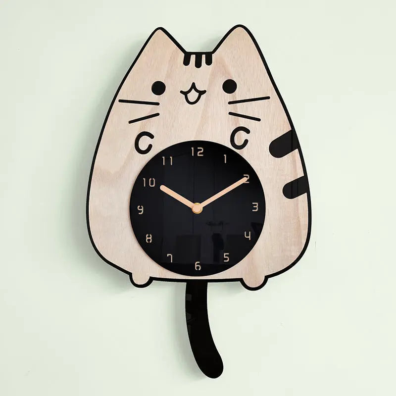 3D Wooden Cartoon Cats Wall Clock - GLR SHOPPING