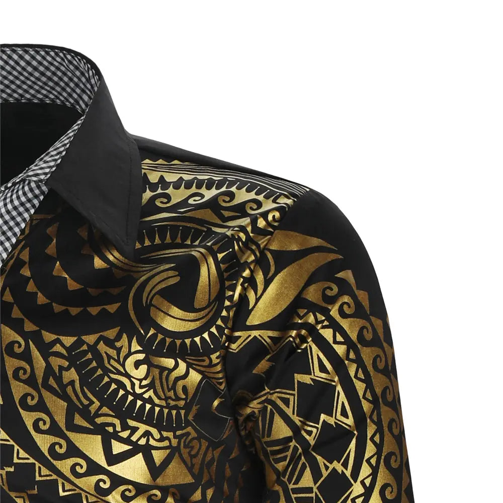 Luxury Gold Black Shirt Men New Slim Fit Long Sleeve - GLR SHOPPING